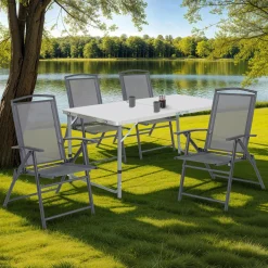 IDMarket Lot de 4 chaises de jardin pliantes dossier inclinable avec accoudoirs gris anthracite* Salons De Jardin