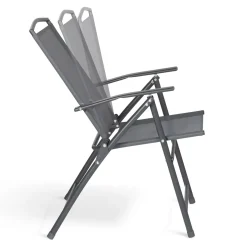 IDMarket Lot de 4 chaises de jardin pliantes dossier inclinable avec accoudoirs gris anthracite* Salons De Jardin