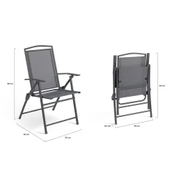 IDMarket Lot de 4 chaises de jardin pliantes dossier inclinable avec accoudoirs gris anthracite* Salons De Jardin