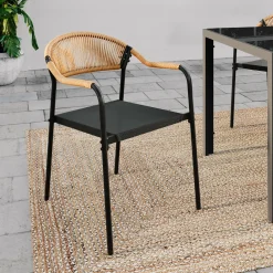 IDMarket Lot de 4 chaises de jardin extérieures en métal, en cordage, en textilène et rotin clair* Salons De Jardin