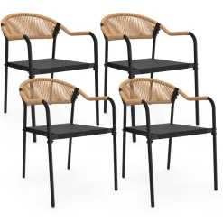 IDMarket Lot de 4 chaises de jardin extérieures en métal, en cordage, en textilène et rotin clair* Salons De Jardin