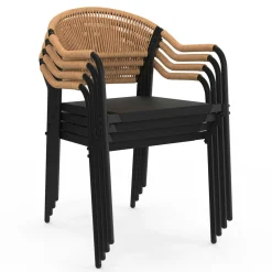 IDMarket Lot de 4 chaises de jardin extérieures en métal, en cordage, en textilène et rotin clair* Salons De Jardin