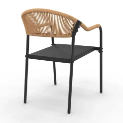 IDMarket Lot de 4 chaises de jardin extérieures en métal, en cordage, en textilène et rotin clair* Salons De Jardin