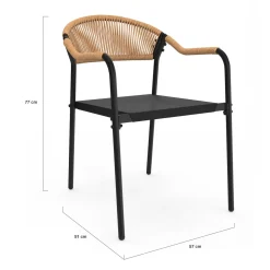 IDMarket Lot de 4 chaises de jardin extérieures en métal, en cordage, en textilène et rotin clair* Salons De Jardin