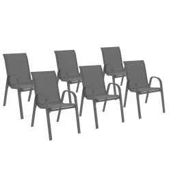 IDMarket Lot de 6 chaises de jardin empilables en métal gris anthracite et textilène* Salons De Jardin