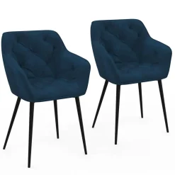 IDMarket Lot de 2 chaises de salle à manger, fauteuils de table capitonnés LYA velours bleu canard* Chaises