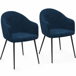 IDMarket Lot de 2 chaises de salle à manger design en velours bleu canard* Collection Vintage|Tables Et Chaises
