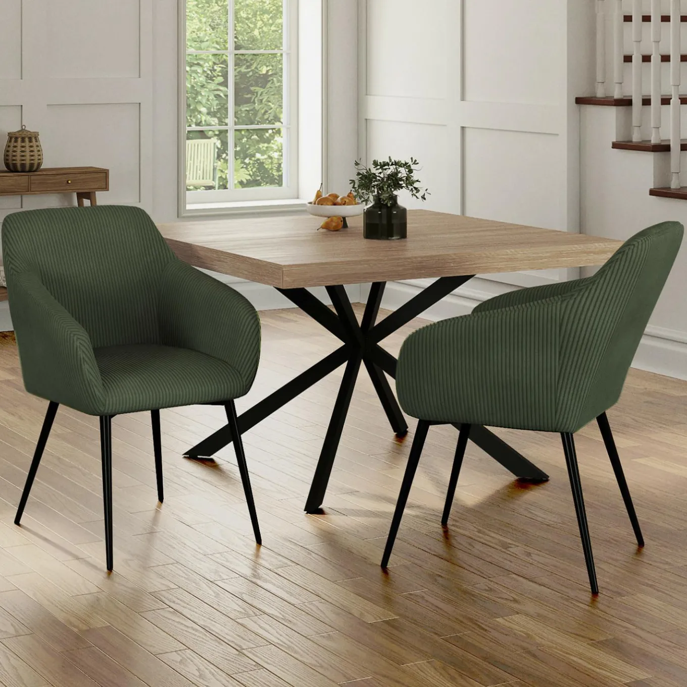 IDMarket Lot de 2 chaises de salle à manger, fauteuils de table en velours côtelé vert kaki* Chaises|Fauteuils