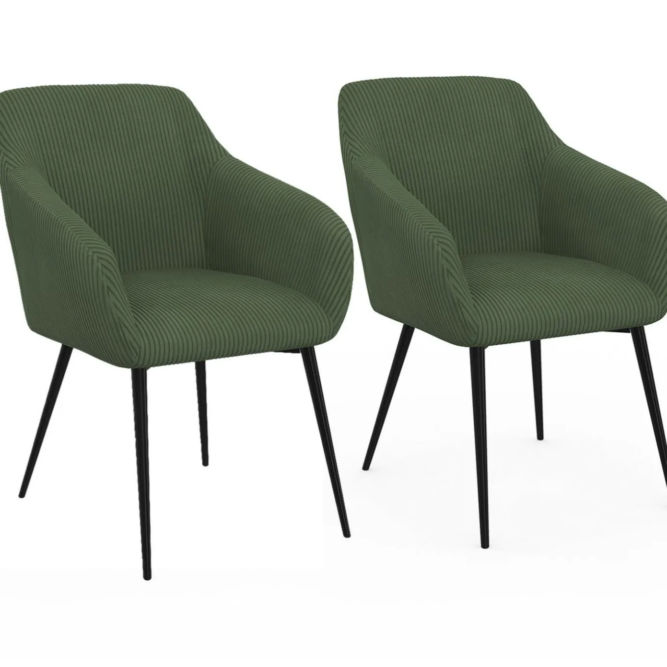 IDMarket Lot de 2 chaises de salle à manger, fauteuils de table en velours côtelé vert kaki* Chaises|Fauteuils