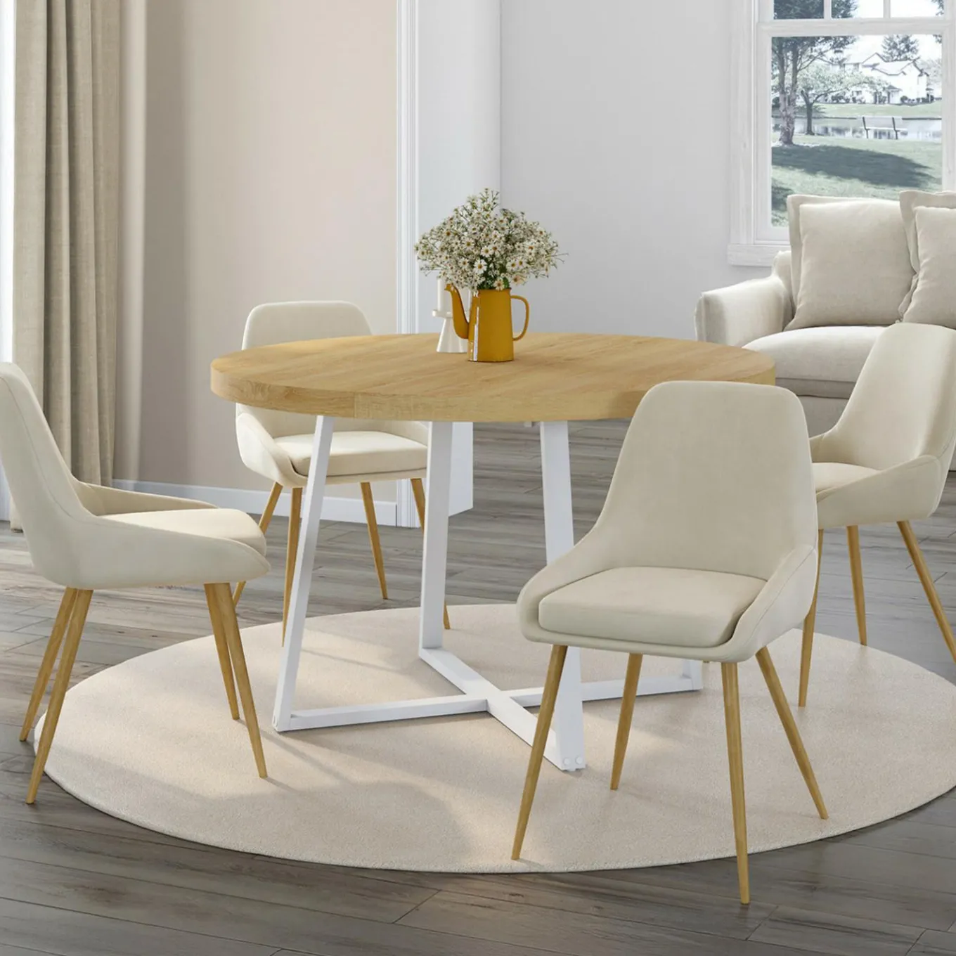 IDMarket Lot de 4 chaises de salle à manger en velours beige avec demi-accoudoirs* Chaises|Tables Et Chaises