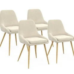 IDMarket Lot de 4 chaises de salle à manger en velours beige avec demi-accoudoirs* Chaises|Tables Et Chaises