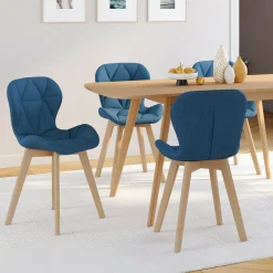 IDMarket Lot de 4 chaises en tissu bleu canard design pour salle à manger* Collection Moderne|Collection Scandinave