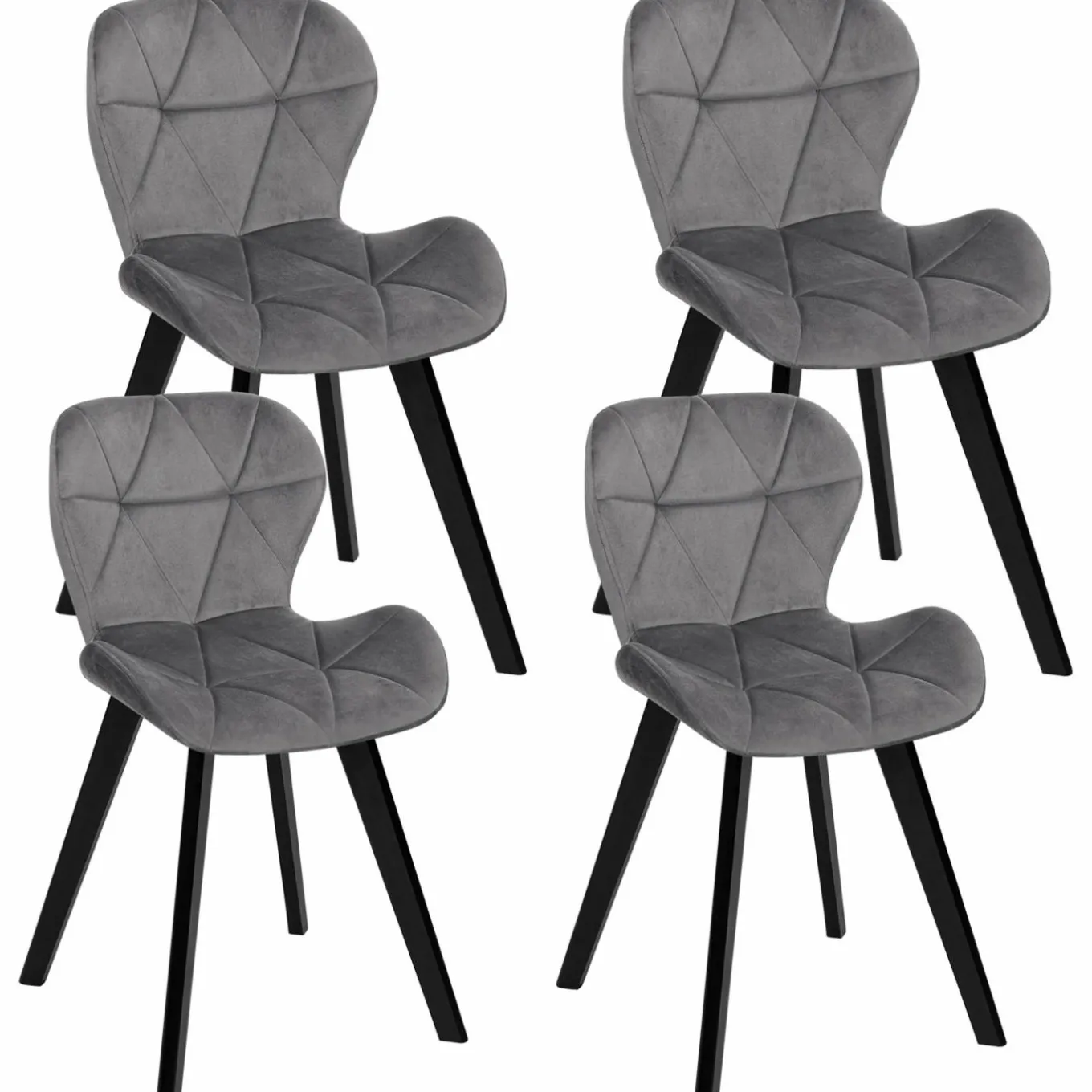 IDMarket Lot de 4 chaises en velours gris clair avec pieds noirs assise matelassée* Chaises|Tables Et Chaises