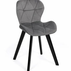 IDMarket Lot de 4 chaises en velours gris clair avec pieds noirs assise matelassée* Chaises|Tables Et Chaises