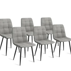 IDMarket Lot de 6 chaises en velours gris clair matelassé* Collection Vintage|Collection Moderne