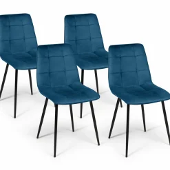 IDMarket Lot de 4 chaises en velours bleu matelassé* Collection Vintage|Collection Moderne