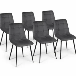 IDMarket Lot de 6 chaises en velours gris foncé matelassé* Collection Vintage|Collection Moderne