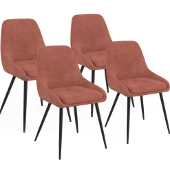 IDMarket Lot de 4 chaises en velours terracotta avec accoudoirs* Chaises|Collection Moderne