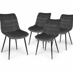 IDMarket Lot de 4 chaises en velours gris matelassé* Collection Vintage|Collection Moderne