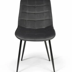 IDMarket Lot de 4 chaises en velours gris matelassé* Collection Vintage|Collection Moderne