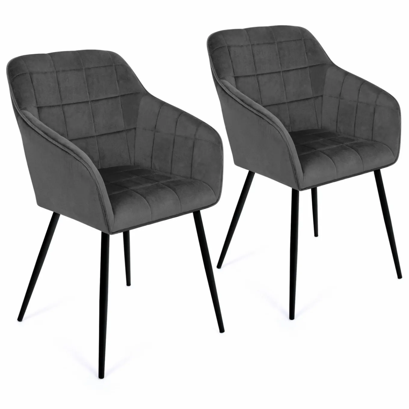IDMarket Lot de 2 chaises en velours gris avec accoudoirs* Collection Vintage|Collection Moderne