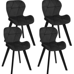 IDMarket Lot de 4 chaises en velours noir pieds noirs* Chaises|Collection Moderne
