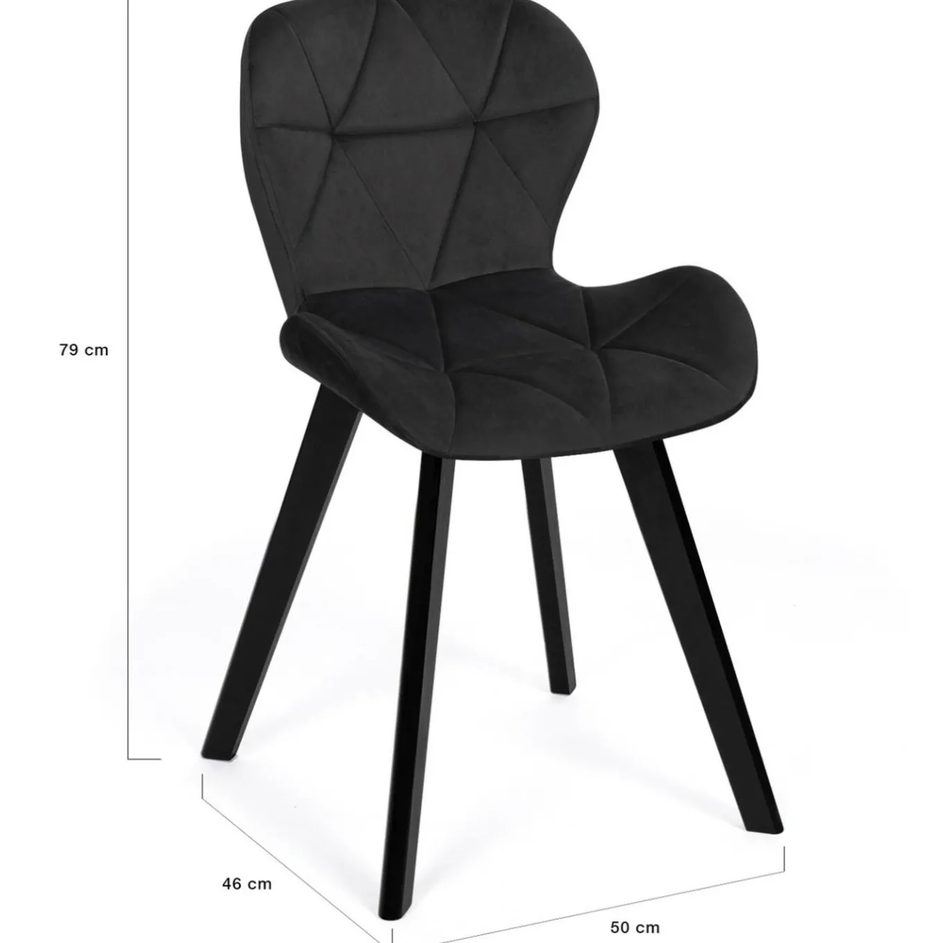 IDMarket Lot de 4 chaises en velours noir pieds noirs* Chaises|Collection Moderne