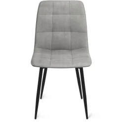 IDMarket Lot de 4 chaises en velours bleu, jaune, gris clair et gris foncé matelassé* Collection Vintage|Collection Moderne