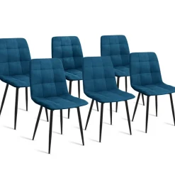IDMarket Lot de 6 chaises en velours bleu matelassé* Collection Vintage|Collection Moderne