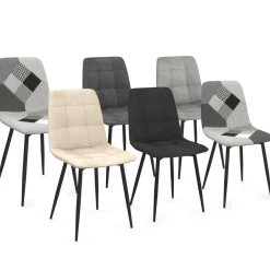 IDMarket Lot de 6 chaises en velours gris foncé, gris clair, beige, noir et patchworks x2 pour salle à manger* Collection Moderne|Salle À Manger Complète