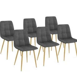 IDMarket Lot de 6 chaises en velours gris foncé pied effet bois pour salle à manger* Chaises|Tables Et Chaises