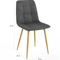 IDMarket Lot de 6 chaises en velours gris foncé pied effet bois pour salle à manger* Chaises|Tables Et Chaises