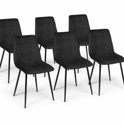 IDMarket Lot de 6 chaises en velours noir* Collection Vintage|Collection Moderne
