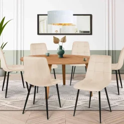 IDMarket Lot de 6 chaises en velours beige* Collection Vintage|Collection Moderne