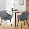 IDMarket Lot de 2 chaises en velours gris avec accoudoirs* Collection Vintage|Collection Moderne