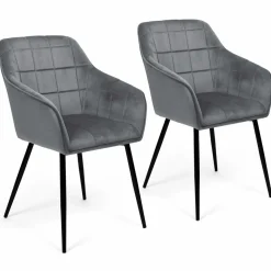 IDMarket Lot de 2 chaises en velours gris avec accoudoirs* Collection Vintage|Collection Moderne