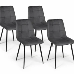 IDMarket Lot de 4 chaises en velours gris foncé* Collection Vintage|Collection Moderne