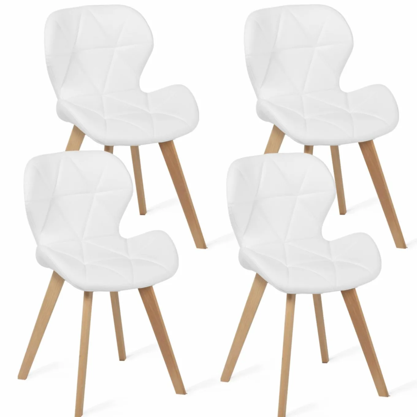 IDMarket Lot de 4 chaises matelassées blanches* Collection Moderne|Collection Scandinave