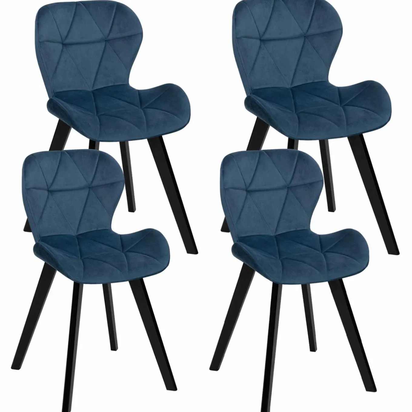 IDMarket Lot de 4 chaises matelassées velours bleu* Collection Moderne|Salle À Manger Complète