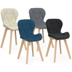 IDMarket Lot de 4 chaises matelassées en tissus mix color bleu, gris, beige et noir* Collection Moderne|Collection Scandinave