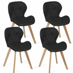 IDMarket Lot de 4 chaises matelassées noires* Collection Moderne|Collection Scandinave