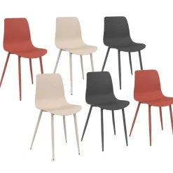 IDMarket Lot de 6 chaises mix color gris foncé x2, terracotta x2, beige x2 pieds en métal* Collection Design|Tables Et Chaises