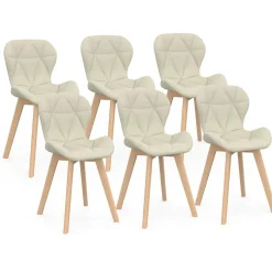 IDMarket Lot de 6 chaises modernes en tissu beige pour salle à manger assises matelassées* Collection Scandinave|Chaises