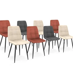 IDMarket Lot de 8 chaises modernes en velours mix color terracotta x3, gris foncé x2, et beige x3 pieds métal noir* Collection Vintage|Chaises