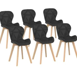 IDMarket Lot de 6 chaises modernes en PU noir pieds en bois pour salle à manger* Collection Scandinave|Chaises
