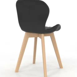 IDMarket Lot de 6 chaises modernes en PU noir pieds en bois pour salle à manger* Collection Scandinave|Chaises