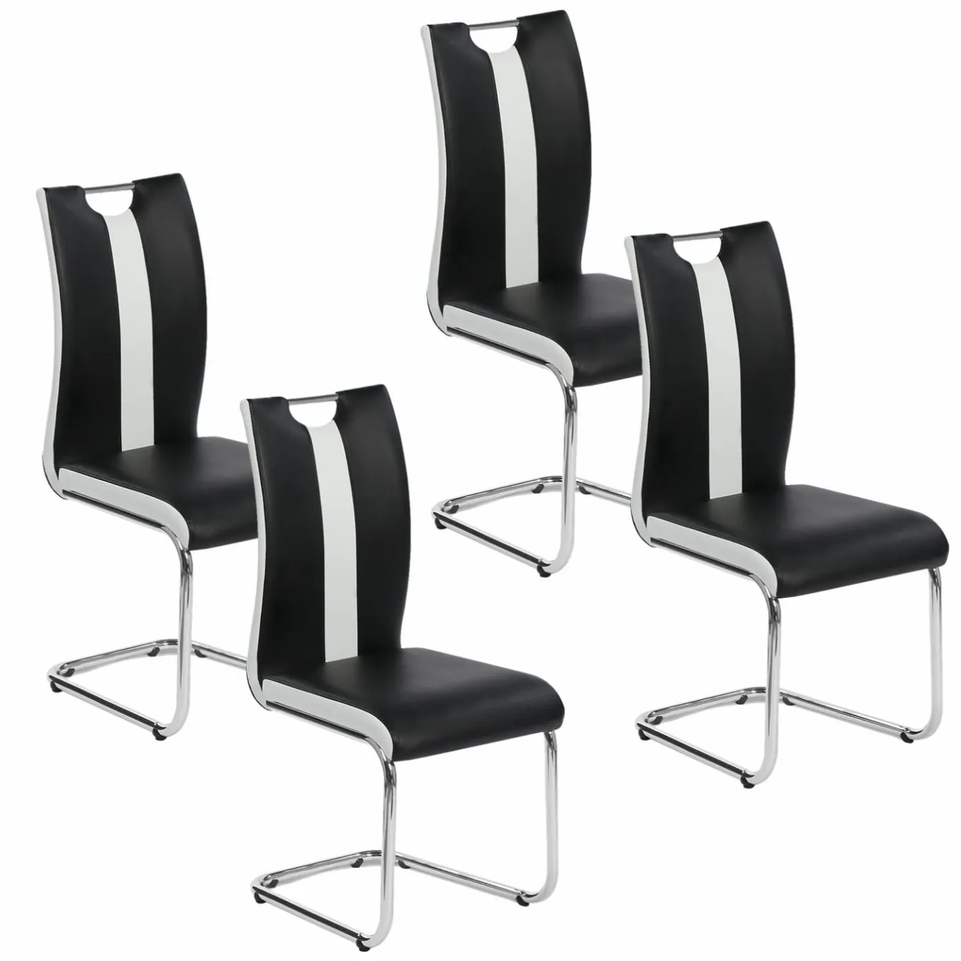 IDMarket Lot de 4 chaises noires et blanches design* Collection Contemporaine|Salle À Manger Complète