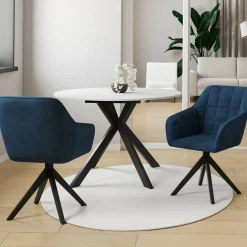 IDMarket Lot de 2 chaises pivotantes de salle à manger, fauteuils de table en velours bleu* Chaises|Tables Et Chaises