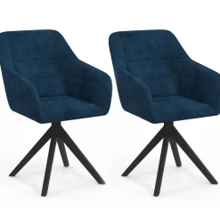 IDMarket Lot de 2 chaises pivotantes de salle à manger, fauteuils de table en velours bleu* Chaises|Tables Et Chaises