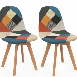 IDMarket Lot de 2 chaises scandinaves patchworks multicolores* Collection Agencement Magasin|Collection Télétravail